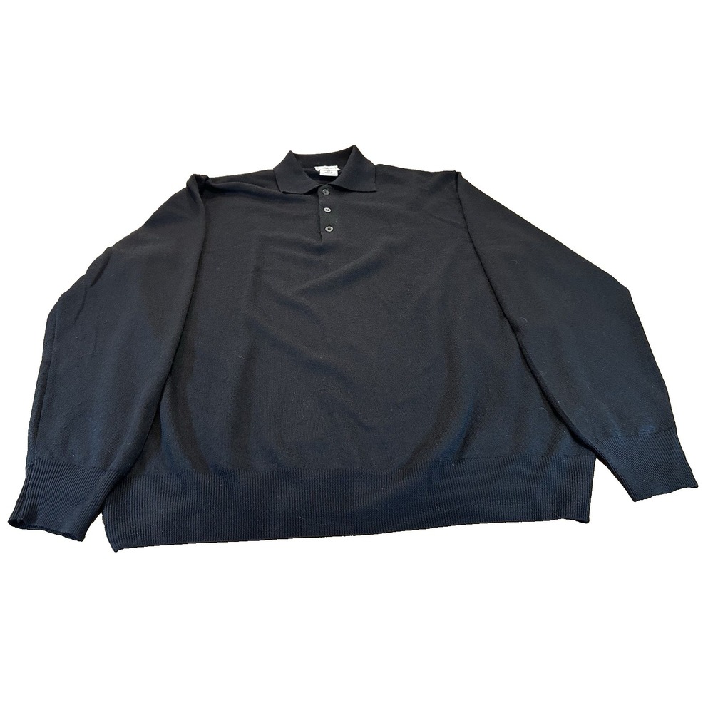 Linea Uomo Mens Knit Polo Cotton Blend Sweater Black Made‎ in Italy Size XXL